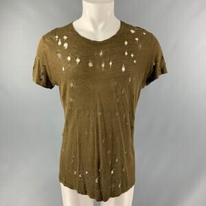 IRO Size S Olive Distressed Linen Crew-Neck T-shirt